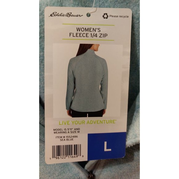Eddie Bauer Womens Mock Neck Fleece Quarter Zip Pullover--Sea Blue - Picture 7 of 8